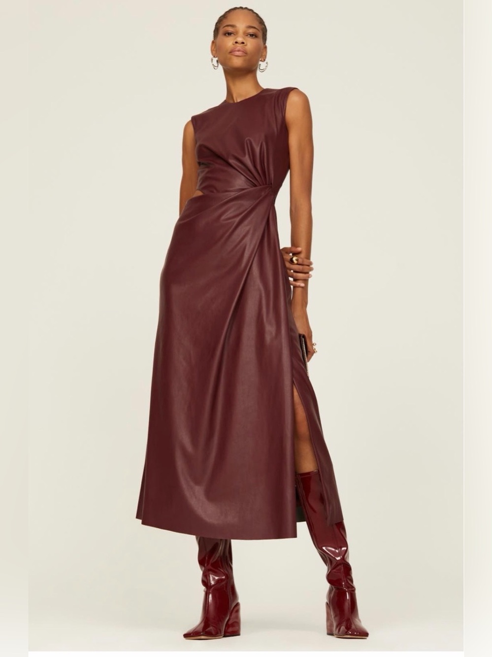 Jonathan Simkhai~Toni~Mulberry Faux Leather Midi Dress~Size 6~$625~
